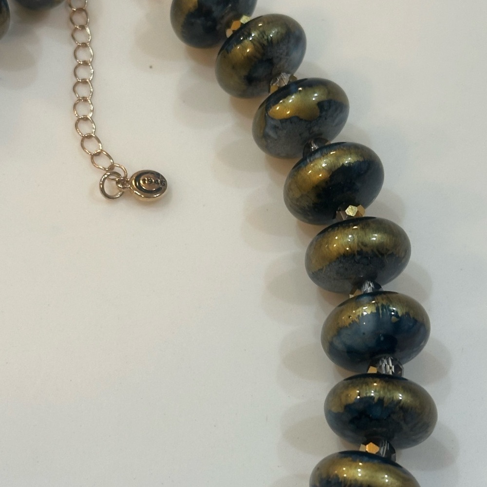 C1946 Chic Blue And Gold Disk Statement Necklace … - image 7